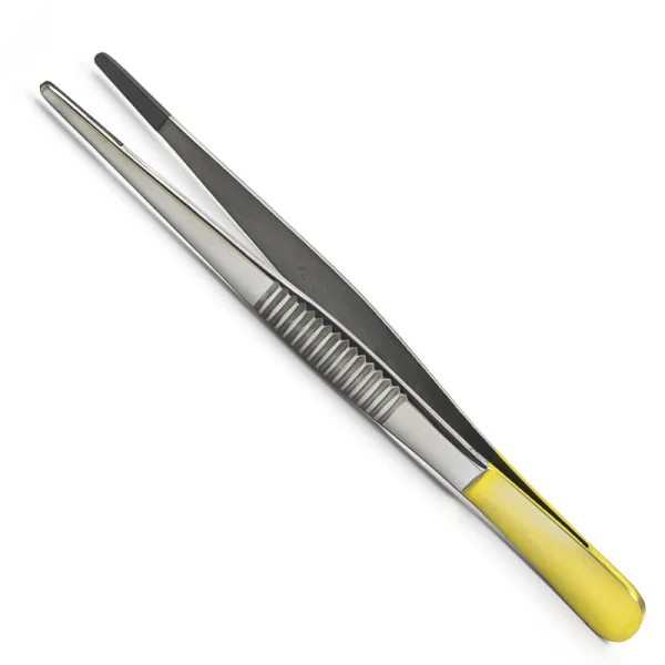 PI-03-1079. Пінцет анатомічний, твердосплавна вставка з карбіду вольфраму, дрібної нарізки Х-типу, з покриттям ручок карбідом титана, 125 мм х 0,6 мм.PARADISE.